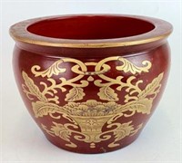 Chinoiserie Red Jardiniere with Gold Design