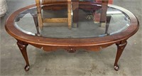 Oval Coffee Table with Beveled Glass Inset Top &