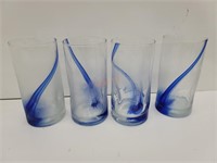 4 Blown Art Glass Drinking Glasses
