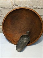 Primative Wooden Bowl 13" Across
& Metal Scoop