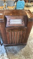 Vintage radio. Veneer damages