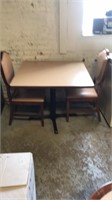 Wood table metal base  2 chairs