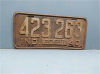 IND. duplicate 40 license plate