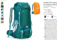 HOMIEE 50L Hiking Travel Camping Backpack