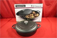 New Tramontina 4QT Cast Iron Casserole Pan w/ Lid