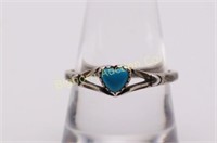 Ring: Size 10 Sterling Silver, Turquoise Heart