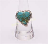Ring Size 8 Sterling Silver Turquoise Heart
