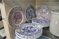 RED AND BLUE TRANSFERWARE PLATES