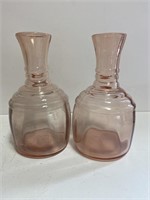 (2) Vintage Depression Pink Glass Decanters 9.5"
