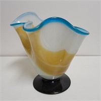 Vintage Vase Hand Blown Ruffled Handkerchief Rim