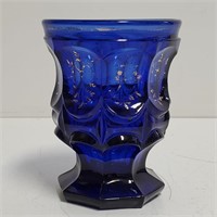 Handpainted Blue Cobalt Flint Glass Cup