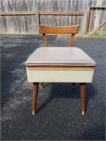 Wood Mid Century Danish Sewing Chair W/ Storage