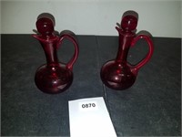 Set of 2 small Red Glass Decanters