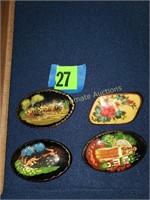 3-P.Buckley Moss painted pins and 1 other pin