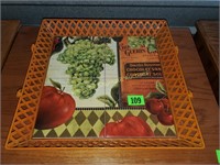 Orange metal tray w/handles grape design 15" x 15"