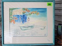 Island watercolor  initial signed