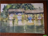 Unsigned watercolor boats 23"x15"
