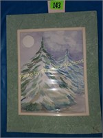 Watercolor Moonlight on Evergreens Marie Colligan