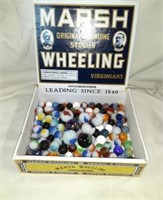 Cigar Box of Marbles with 7 Shooters