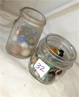 2 Small Jars of Marbles with Shooters