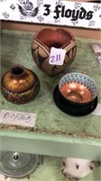 3 ethnic decor. Native American small vase, small