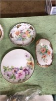 3 old floral dishes