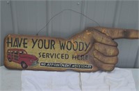 WOODY SERVICE SIGN, WOODEN SIGN, PAINT PEELING