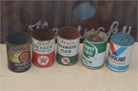 VALVOLINE, TEXACO, OIL AND TRANNY FLUID CANS