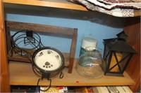 dog dish, wood caddy, globe, thermos, metal lanten
