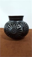 Intricately carved ceramic pot, Mexico? see detail