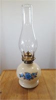 Oil lamp, white w/ flowers, 16" tall