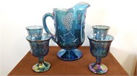 Iridescent Blue Carnival Glass Set-see details