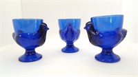 Vtg Cobalt Blue Pressed Glass Egg Cups -see detail