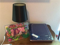 Small Lamp, Glass Picture Frame & Photo Album