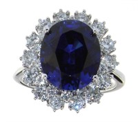 14K White Gold 7.95 ct Sapphire and Diamond Ring