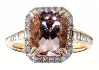 14K Rose Gold 3.21 ct Morganite and Diamond Ring