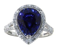 14kt Gold 5.28 ct Pear Cut Sapphire & Diamond Ring