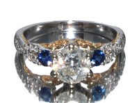 14kt Gold 1.47 ct Round Diamond & Sapphire Ring
