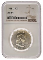 1958 D - MS64 Franklin Silver Half Dollar