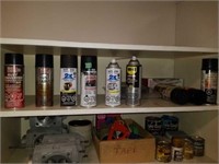 Shelf of chemicals and rags