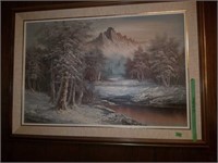Painting of trees in the mountain