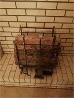 Wood log holder and fireplace tools