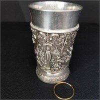 VTG PEWTER GERM. FEINZINN CUP EMBOSSED