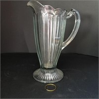 VTG HEAVY CLEAR GLASS PANELED FOOTED PITCHER