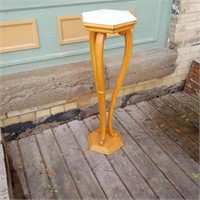 OAK PLANT STAND WITH MARBLE TOP