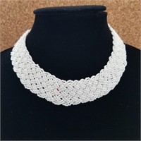 VTG WHITE KNITTED GLASS BEADS NECKLACES 3 PCS