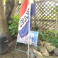 "ANTIQUE" FLAG W/ POLE + BUY & SELL SIGN