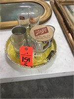 Schlitz serving tray and glasses