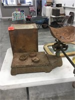 antique scale and warming box