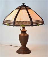 ANTIQUE SLAG GLASS TABLE LAMP